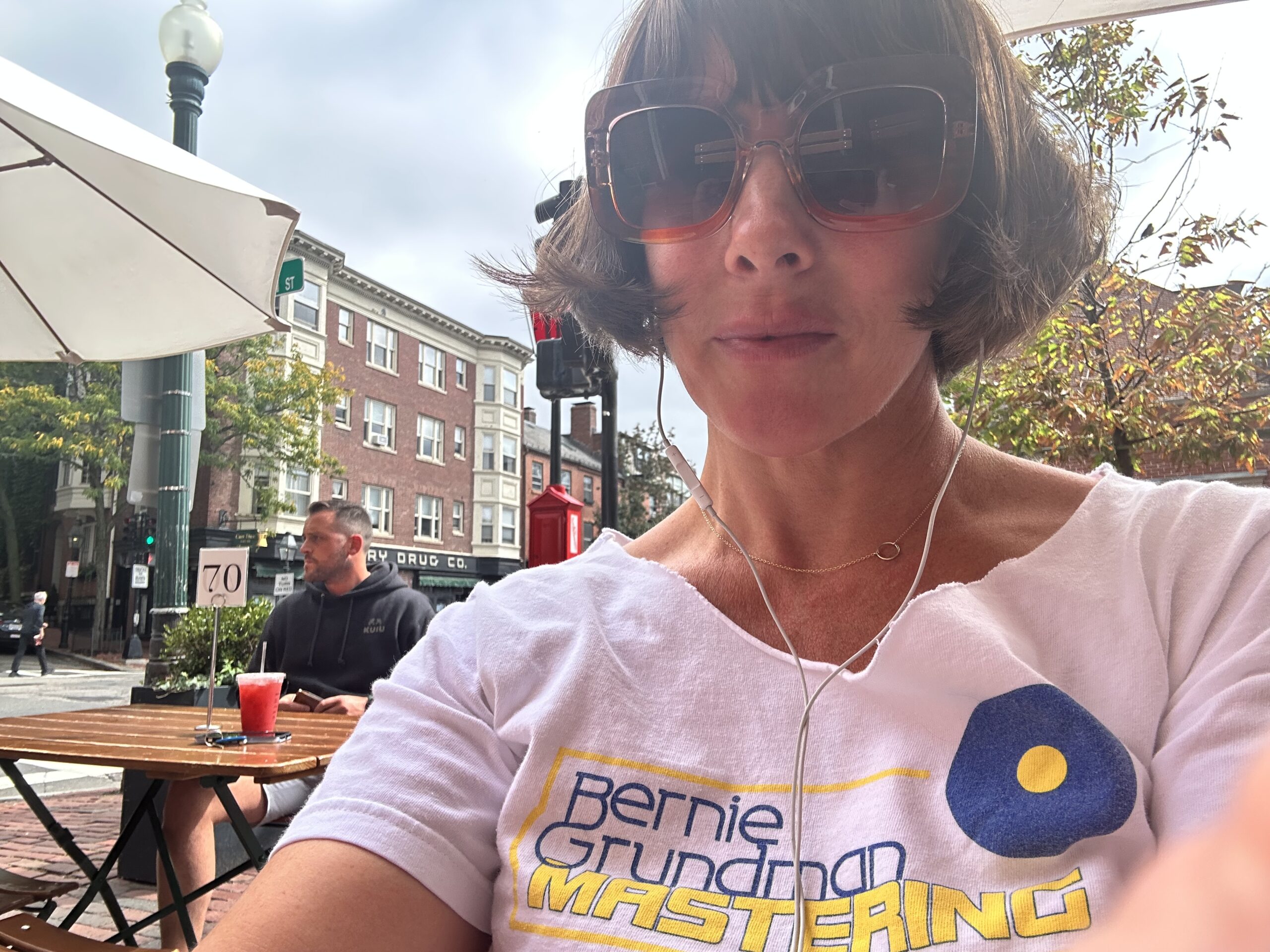 Selfie of Maggie sitting outside a cafe in Beacon Hill, Boston